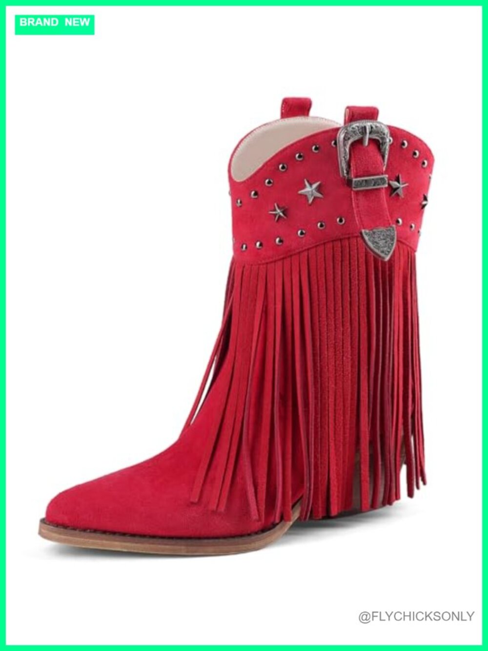 Cowgirl Western Ankle Boots Fringe Pointed Toe Star Studs Buckle